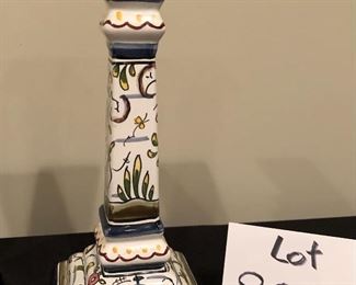 Lot 9027.  $60.00  for This beautiful pair of hand painted candlesticks from Portugal were sold by Williams Sonoma and are a great representation of traditional artwork from the Iberian Penninsula.