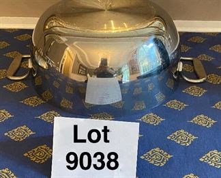 Lot 9038.  $150.00 All-Clad Double Handled Dutch Oven with Lid. 5" T x 10.5" diam. Excellent Condition and phenomenal cooking experience.  Domed lid self bastes, A favorite of all great cooks everywhere!  I think this is a 4 quart Dutch Oven, by the way.  