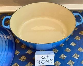 Lot 9043. $275.00.Le Creuset Oval 9.5 qt. Cast Iron Baker with Lid #35, in Blue. 14"w x 11" long x 5.5" tall. Sellls on sale currently  at Williams Sonoma for $395; full retail is $500.00		$275.00Lot 9042. $275.00. Le Creuset 10.34  Never Used Cast Iron Baker With Lid in Lapis Blue.  Base 3.5" T x 8" diameter. The.Best.Cookware.In.The.World.  ;-)
