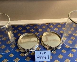Lot 9049. $125.00  for Pair of Williams-Sonoma Pewter Holly Hurricane Lamps 10" T x 6.25" diameter. The hurricanes would look festive with Christmas pillar candles beneath!  Original price was $148.00 EACH!