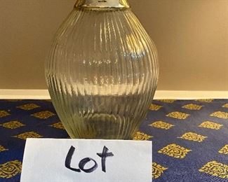 Lot 9051 $25.00  Ribbed Glass Pitcher with Silverplate handle and spout - no brand or signature 9.5" x 6.6" d.