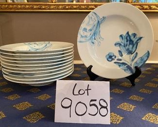 Lot 9058. $65.00 Lot of 11 Anthropologie Blue Pattern Salad Bowls. 8.5"d, 1.5"T.  Beautiful Pattern!