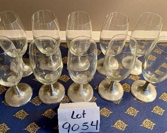 Lot 9054. $40.00 Lot of 10 Pewter Stemmed Water Goblets, 8"T