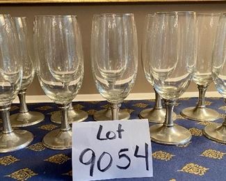 Lot 9054. $40.00 Lot of 10 Pewter Stemmed Water Goblets, 8"T