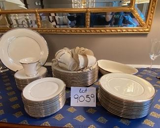 Lot 9059. $285.00. Lenox Service for 12 "Solitaire" Pattern, with 12 of each dinner plates, salad plates, dessert plates, cups, saucers and one oval veggie dish total of 61 pieces - a gorgeous set - Let your family know they are worth it and set a beautiful table for Thanksgiving!!