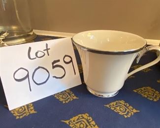 Lot 9059. $285.00. Lenox Service for 12 "Solitaire" Pattern, with 12 of each dinner plates, salad plates, dessert plates, cups, saucers and one oval veggie dish total of 61 pieces - a gorgeous set - Let your family know they are worth it and set a beautiful table for Thanksgiving!!