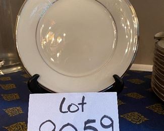 Lot 9059. $285.00. Lenox Service for 12 "Solitaire" Pattern, with 12 of each dinner plates, salad plates, dessert plates, cups, saucers and one oval veggie dish total of 61 pieces - a gorgeous set - Let your family know they are worth it and set a beautiful table for Thanksgiving!!