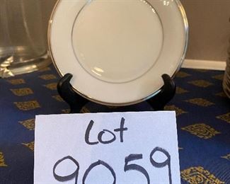 Lot 9059. $285.00. Lenox Service for 12 "Solitaire" Pattern, with 12 of each dinner plates, salad plates, dessert plates, cups, saucers and one oval veggie dish total of 61 pieces - a gorgeous set - Let your family know they are worth it and set a beautiful table for Thanksgiving!!