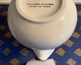 Lot 9060. $42.00. for 2 Williams-Sonoma White Pitchers -larger measures 9.5"t,x7.5" w and smaller is 6"t x 8.5" w.  These would even look beautiful holding a bouquet of daisies or other posies!!  