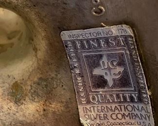 Lot 9061. $38.00. Pair of Hurricanes over Silverplate candlesticks by International Silver Co.  Hurricanes 14" t x 6" w and candlesticks are 4"t