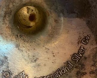 Lot 9061. $38.00. Pair of Hurricanes over Silverplate candlesticks by International Silver Co.  Hurricanes 14" t x 6" w and candlesticks are 4"t