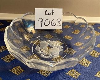 Lot 9063  $28.00. Beautiful Val St. Lambert Crystal Fruit Etched Bowl 9.5" Diam., 3.5" tall