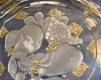 Lot 9063  $28.00. Beautiful Val St. Lambert Crystal Fruit Etched Bowl 9.5" Diam., 3.5" tall
