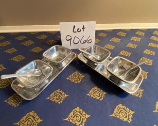 Lot 9066. $14.00 Pottery Barn Salt & Pepper bowls w/trays (missing one tiny spoon)