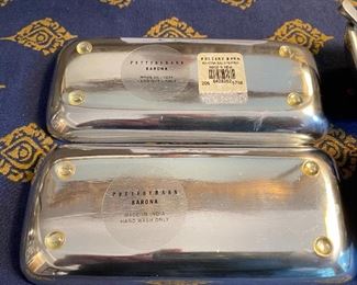 Lot 9066. $14.00 Pottery Barn Salt & Pepper bowls w/trays (missing one tiny spoon)
