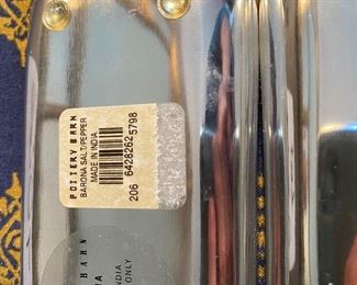 Lot 9066. $14.00 Pottery Barn Salt & Pepper bowls w/trays (missing one tiny spoon)