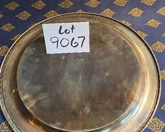 Lot 9067. $15.00. Silverplate tray, 15" diameter, monogrammed, needs polish