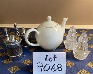 Lot 9068. $43.00. Three lots included:  Crystal Xmas Tree salt & Pepper shakers, William Bounds Originals "3rd Planet from the Sun" S&P Shakers and Alpico Tea Pot.   fun Lot!