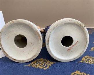 Lot 9078. $30.00. Victorian Hand -Painted Man & Woman Figurines in Coblt Blue Clothing and Gold accents. 7" tall