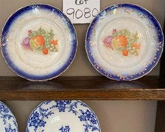 Lot 9080 $20.00. Two  Antique La Fracaise hand-painted with floral and gold accents, 8" d.  Oooh la la - beautiful!