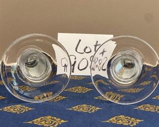 Lot 9082  $18.00 for the  Pair of Contemporary Taper Candlestick holders, no branding, twisted design on stem 9" tall.  