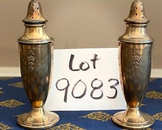 Lot 9083. $48.00.  Ambassador Rogers Brothers Silverplate S&P Shakers 6.25" tall, and 3 Julep Silverplate cups, 4" 
