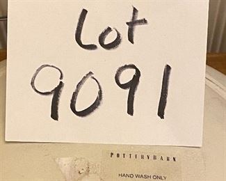 Lot 9091. $35.00.  Pottery Barn Dough Bowl with 8 apples, by LaToyer Le Main.  Sweet!  You could use this bowl for dozens of things, but it looks so great with these faux apples in that you might like it just the way it is.  