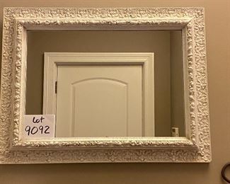 Lot 9092.  $60.00. White composite crackle finished Mirror on a Wood Frame