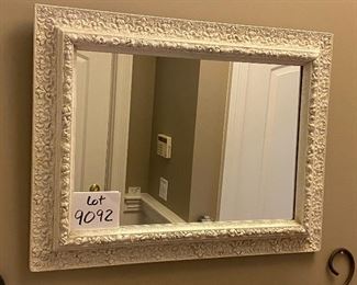 Lot 9092.  $60.00. White composite crackle finished Mirror on a Wood Frame