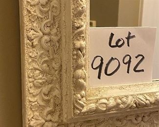 Lot 9092.  $60.00. White composite crackle finished Mirror on a Wood Frame