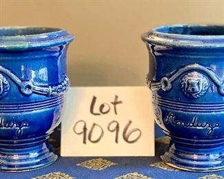 Lot 9096. $150.00. Two French Anduze Blue Urn Antique Garden Planters, 5.5" diameter, 5" tall