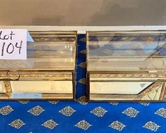 Lot 9104. $70.00. Two Pottery Barn Glass Boxes with mirrored bottom - 8"d x 12"w x 4" t.  One box is missing the handle; no biggie.  