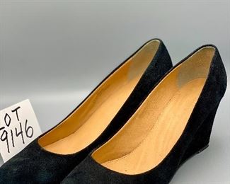 Lot 9146. $42.00. J. Crew Suede Wedge Heels, Black, Size 9, Made in Italy. Good or Better Condition, Were $150 new.
