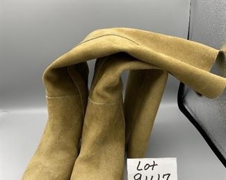 Lot 9147. $75.00. Bruno Frisoni Tall Boots with Heel, Made in Italy, marked "Vero Cuoio" which means "True Leather" in size 9. Inside the boot on the sole is marked Bruno Frisoni - who by the way was the most well known designer of hand-made Italian Shoes in the 1950's,   His name is carried on by various private label shoemakers.  He carried on the Roger Vivier collection after the latter died.   