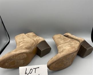 Lot 9151. $45.00  Coach "Pricilla" Ankle Boots with about a 2" heel, buttery leather in taupe, very good used condition, sz 8.5B - Style Q1601.   These could be your favorite boots paired with long skirts, dresses or jeans!  Love the color!