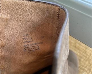 Lot 9151. $45.00 Coach "Pricilla" Ankle Boots with about a 2" heel, buttery leather in taupe, very good used condition, sz 8.5B - Style Q1601.   These could be your favorite boots paired with long skirts, dresses or jeans!  Love the color!