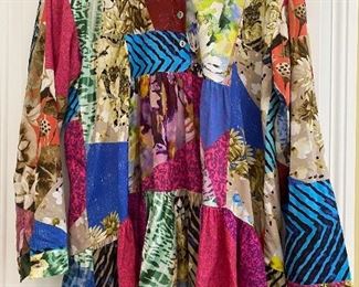 Lot 9154. $32.00. Colorful top by "Conditions Apply" Size Medium, Owner thinks she got this at Anthropologie, Front Measures 27.5" long and rear is longer, at 32.5".  Top is gathered under bust, and swingsout in a swing fashion., Long sleeve with buttons at wrist.  So adorable!