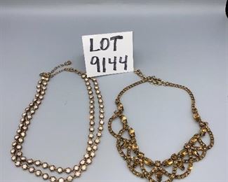 Lot 9144. $78.00. Two knock-out necklaces by J. Crew - one double strand gold toned crystal beaded, and the other is amber or topaz colored clusters that look sensational on!  Awesome gift ideas, too and in perfect condition, both signed by J. Crew.