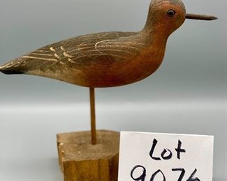 Lot 9076.$35.00. Carved Wood Shorebird on a wood stick and Square Base.  Initialed by WEK - 10.5" W x 9" T x 4" D