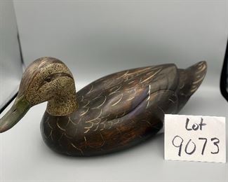 Lot 9073. $75.00. Carved and Stained Mallard Decoy with Painted Accents 18"w x 7.5" deep x 7" tall