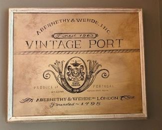 Lot 9088. $40.00  'Vintage Port'   wine label, wall art and 'Napa Valley Corydon' wine label wall art.	8.5" x 20.5"