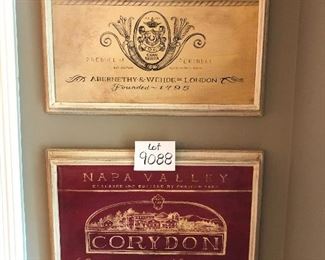Lot 9088. $40.00  'Vintage Port'   wine label, wall art and 'Napa Valley Corydon' wine label wall art.	8.5" x 20.5"
