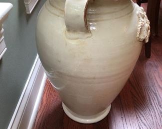 Lot 9105. $95.00.   Two-handled Pottery Urn, made in Italy with grape motif in Relief.  Awesome!	20" T x 15" W
