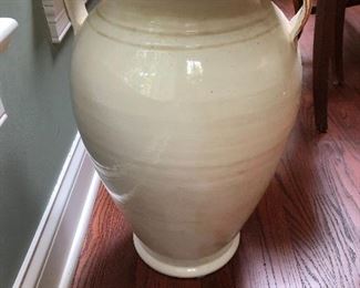 Lot 9105. $95.00.   Two-handled Pottery Urn, made in Italy with grape motif in Relief.  Awesome!	20" T x 15" W