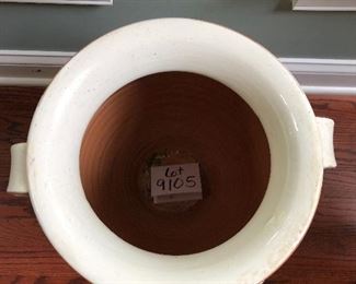 Lot 9105. $95.00.   Two-handled Pottery Urn, made in Italy with grape motif in Relief.  Awesome!	20" T x 15" W