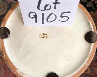 Lot 9105. $95.00.   Two-handled Pottery Urn, made in Italy with grape motif in Relief.  Awesome!	20" T x 15" W