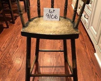 Lot 9106.  Antique child's chair, charmingly aged as shown in photos.	15" W x 27" T x 15" D