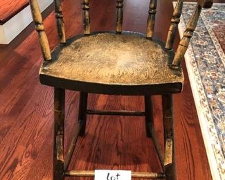 Lot 9106.  Antique child's chair, charmingly aged as shown in photos.	15" W x 27" T x 15" D
