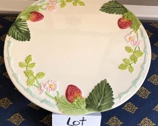 Lot 9108.  $45.00. Williams Sonoma ceramic strawberry design pedestal cakeplate.