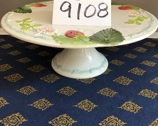 Lot 9108.  $45.00. Williams Sonoma ceramic strawberry design pedestal cakeplate.